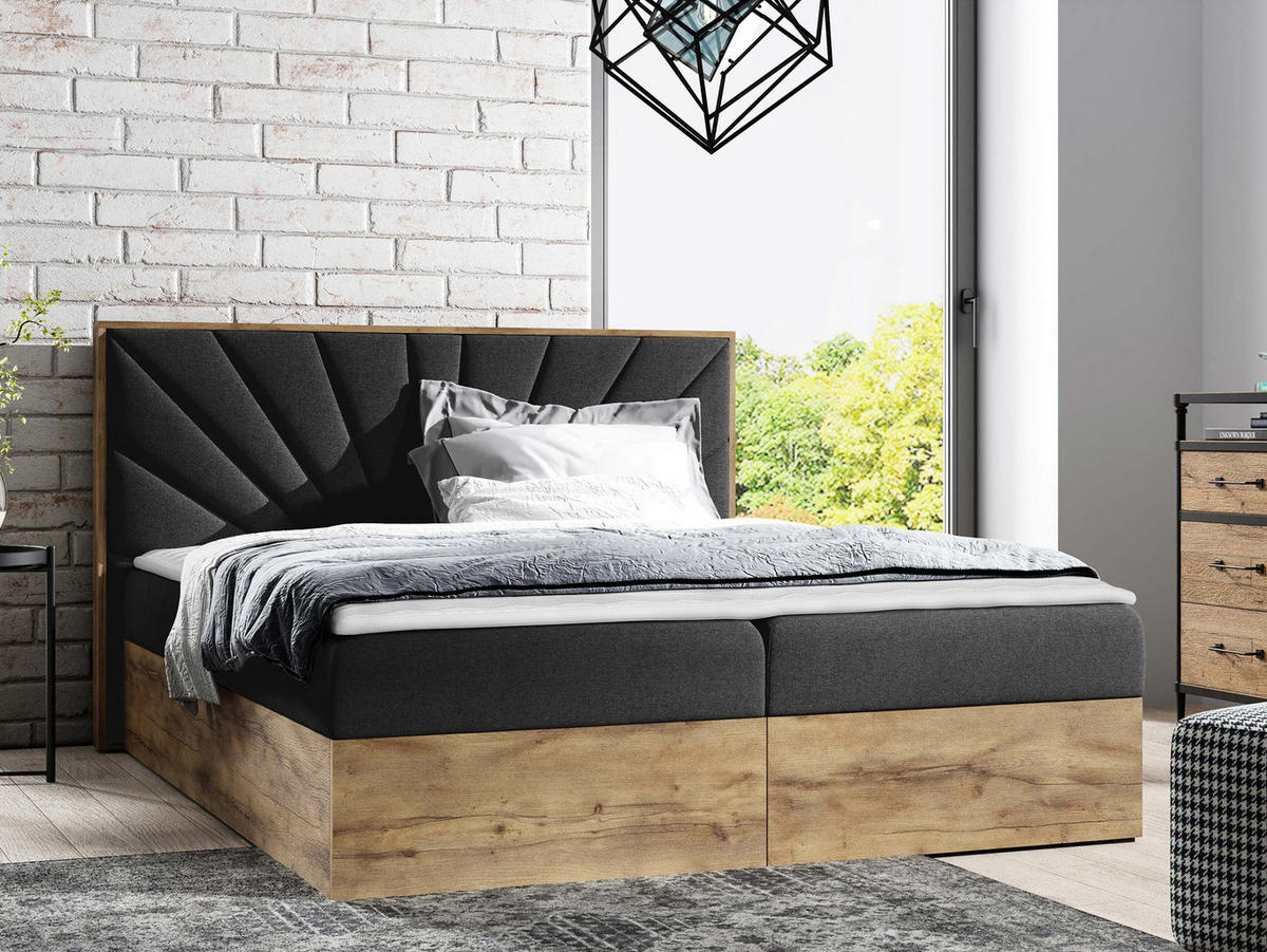 BOXBETT Wood 7 - Dunkelgrau, Holz/Textil (200/200cm) - MIRJAN24
