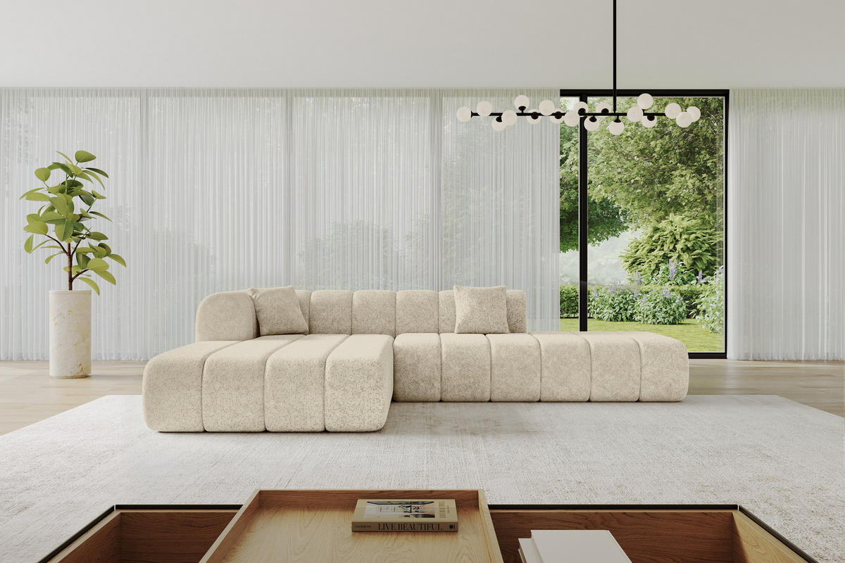 ECKSOFA Ottomane Links BILA-L 289x176x71 Creme Chenille - Ecru/Creme, Holzwerkstoff/Kunststoff (176/289cm) - ALTDECOR