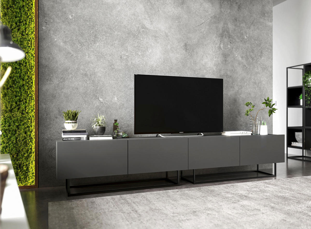 TV-LOWBOARD 2-er Set Enjoy Graphit Matt mit Metallrahmen 120 cm - Schwarz/Grau, Holzwerkstoff/Metall (240/46/35cm) - Meble Lindner
