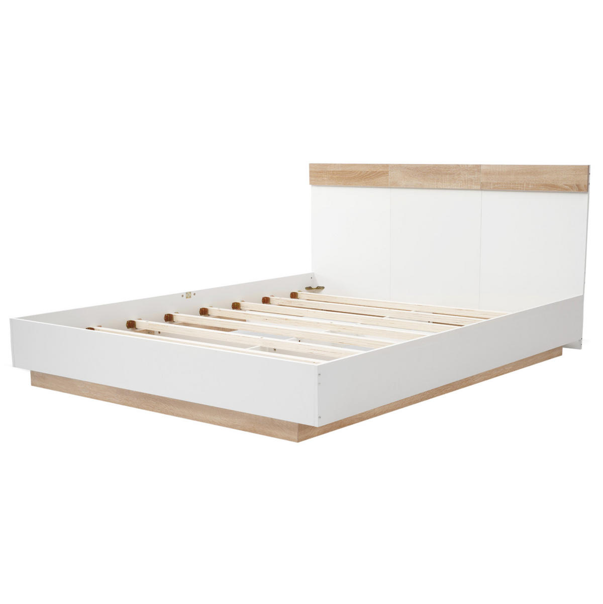 DOPPELBETT 160/200 cm Schwebebett Eiche Sonoma/Weiß mit Lattenrost - Weiß, Holzwerkstoff (160/200cm) - OKWISH