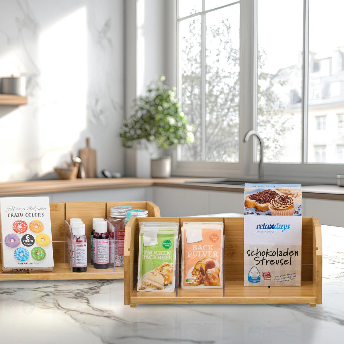 TEE-ORGANIZER - Hellbraun, Holz/Kunststoff (31/36/19cm) - Relaxdays