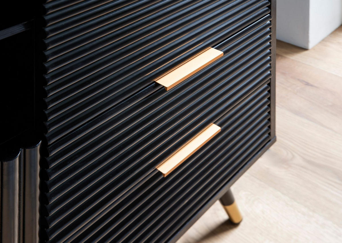 SIDEBOARD – Schwarz/Eiche-Dekor, 77x97x40 cm, mit Türen, Schubladen, Regal, Metallbeine - Goldfarben/Schwarz, Holzwerkstoff/Metall (77/97/40cm) - KADIMA DESIGN