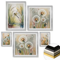 WANDBILDER 5er Set - 50x50 cm & 20x30 cm & 40x60 cm Silberner Rahmen - Pastellfarbene Löwenzahnblüten - Silberfarben, Kunststoff (40/60cm) - ArtPrintCave