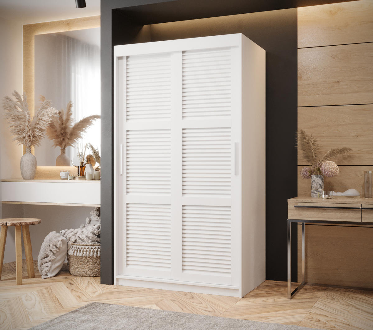 SCHWEBETÜRENSCHRANK 200/100/62 2-türig - Silberfarben/Weiß, Holz/Kunststoff (100/200/62cm) - MÖBEL KRYSPOL