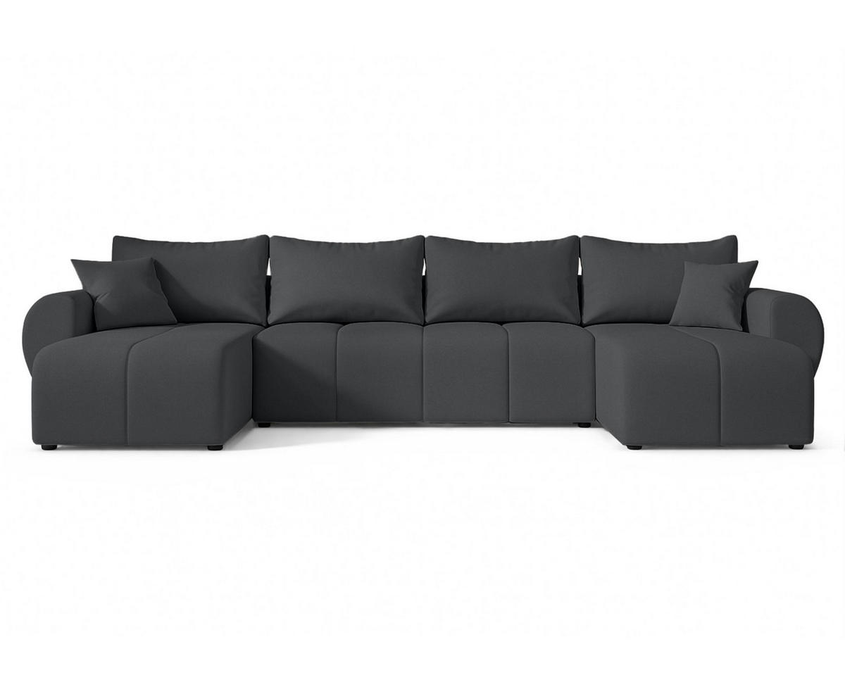 WOHNLANDSCHAFT Malatya U Form Dunkelgrau 311/145/80 cm mit Schlaffunktion - Dunkelgrau/Schwarz, Kunststoff/Textil (311/80/145cm) - AX Living