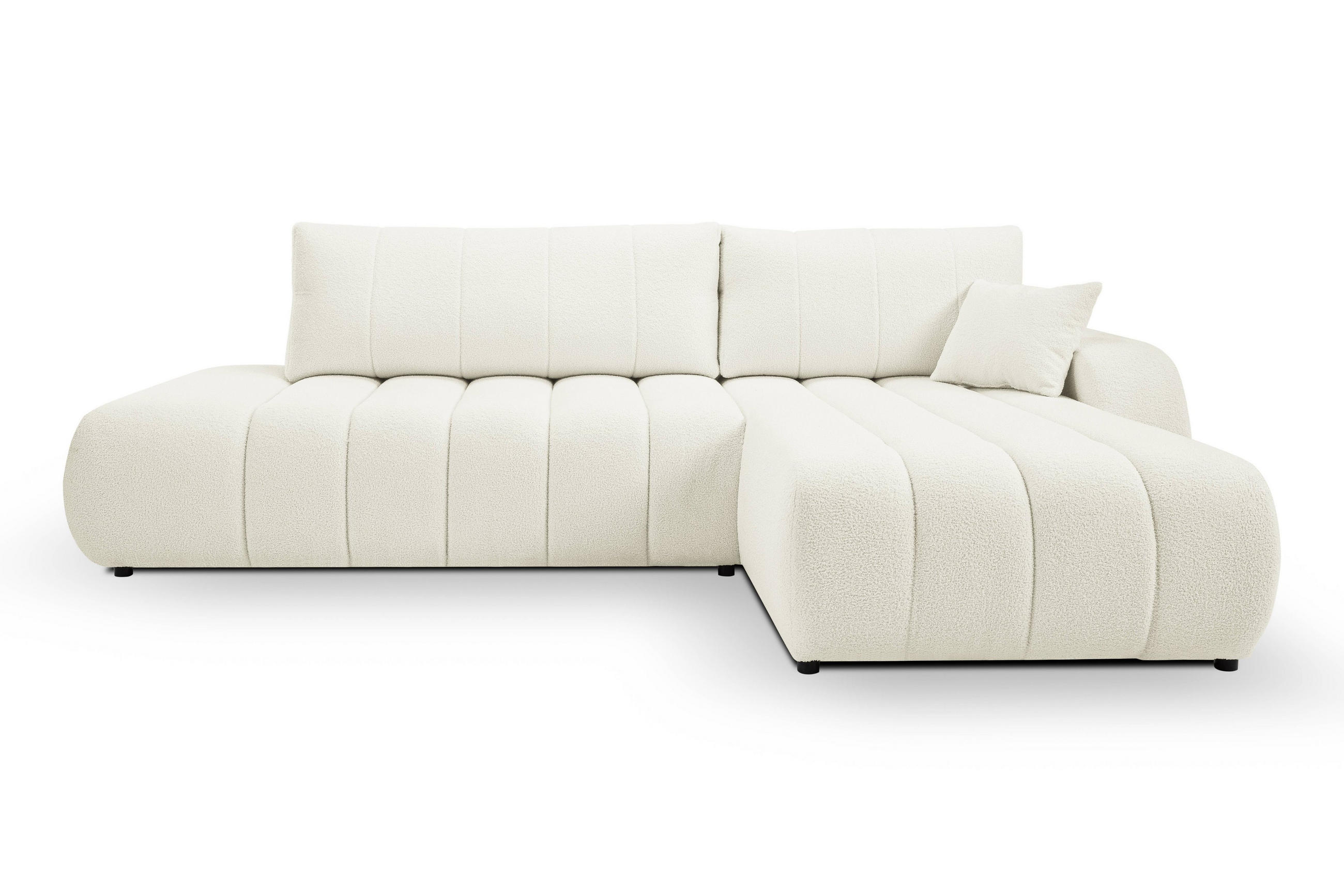 ECKSOFA GIOIA R-S Creme Boucle-Stoff mit Schlaffunktion - Creme, Holz (276/176cm) - MASSENO