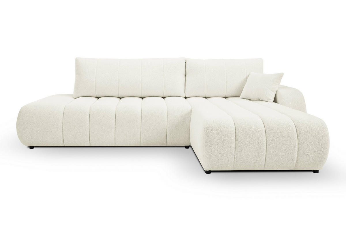 ECKSOFA GIOIA R-S Creme Boucle-Stoff mit Schlaffunktion - Creme, Holz (276/176cm) - MASSENO
