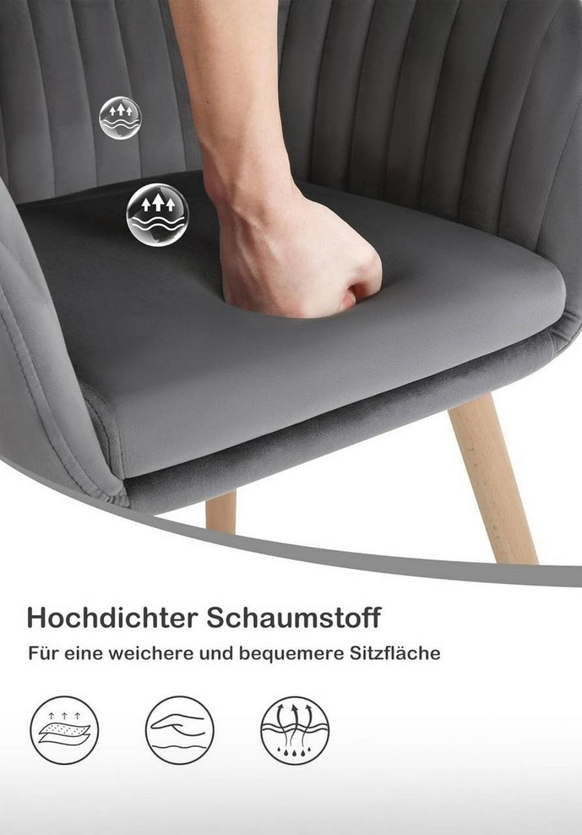 ESSZIMMERSTUHL 2er-Set, Samt, Massivholz, Dunkelgrau - Dunkelgrau/Naturfarben, Holz/Textil (42/81/50cm) - Woltu