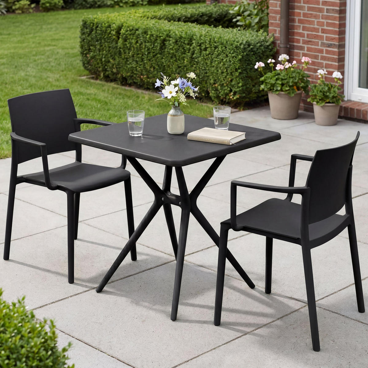 GARTENMÖBEL-SET Frida 2 Stühle 186x72x81cm Kunststoff Schwarz Balkonset - Schwarz, Kunststoff - DELUKE