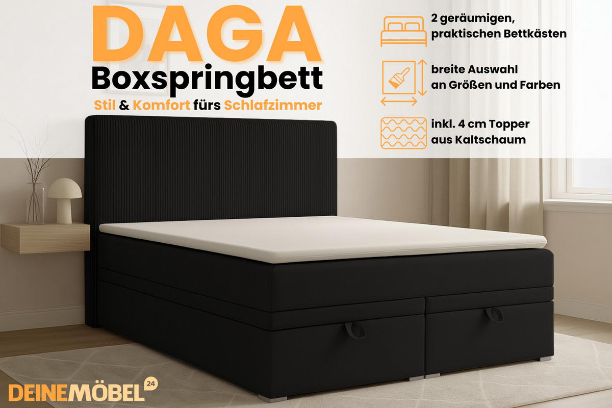 BOXBETT DAGA 140/200 in Schwarz - Schwarz, Holz/Holzwerkstoff (140/200cm) - Deine Möbel 24