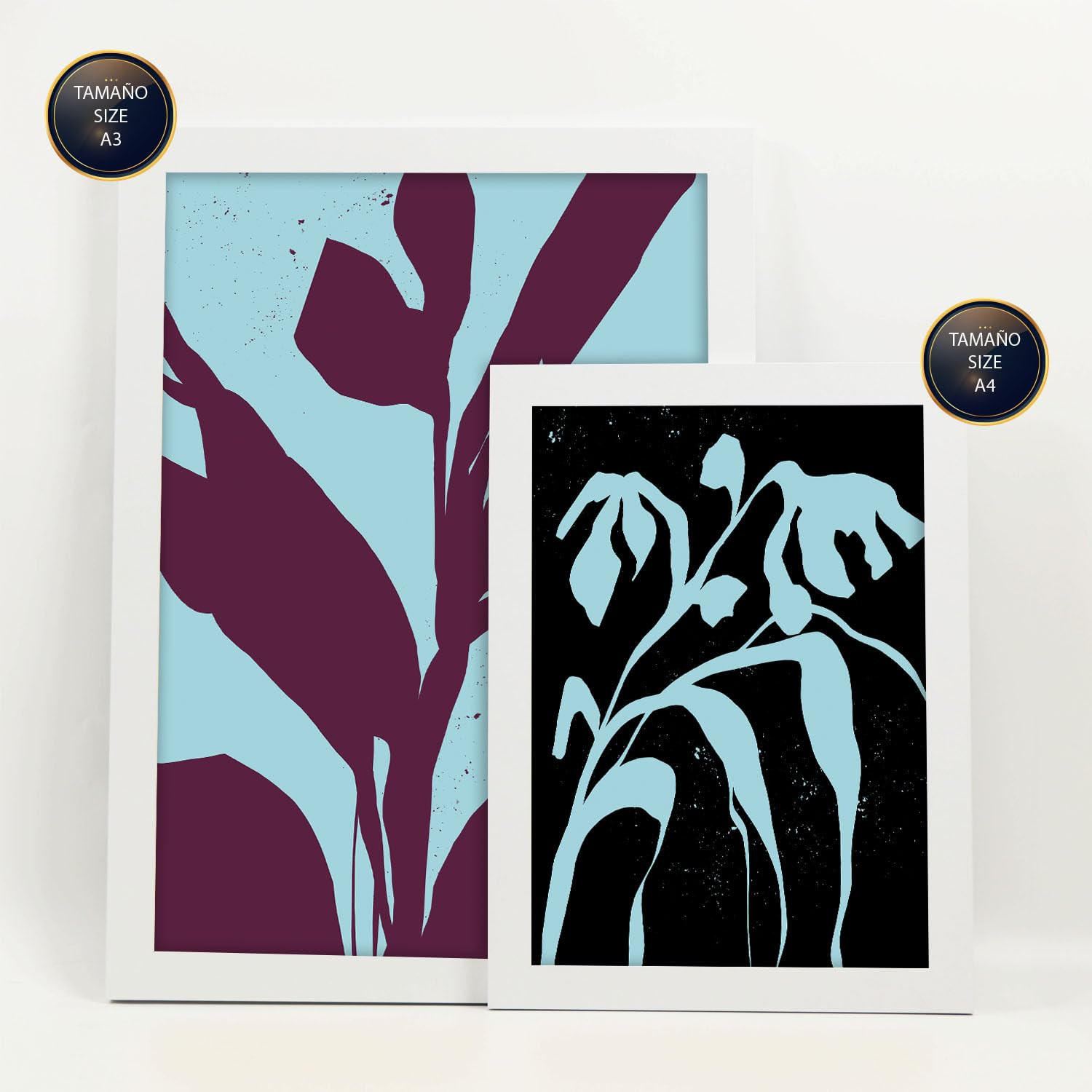 POSTER Set Mit 6 Streifenblätter In Blume Zusammenfassung Ästhetische Dekorative Gemälde Für Ihr Wohnzimmer Schlafzimmer Zuhause A3 & A4 Weißer Rahmen - Weiß, Papier (29/3cm) - Nacnic