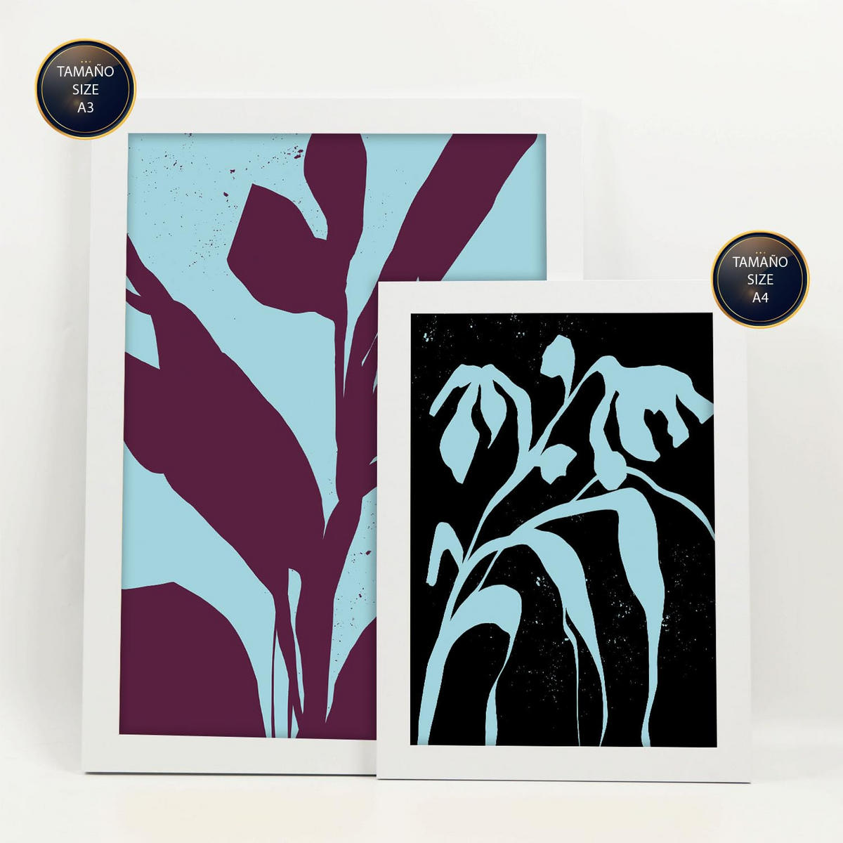 POSTER Set Mit 6 Streifenblätter In Blume Zusammenfassung Ästhetische Dekorative Gemälde Für Ihr Wohnzimmer Schlafzimmer Zuhause A3 & A4 Weißer Rahmen - Weiß, Papier (29/3cm) - Nacnic