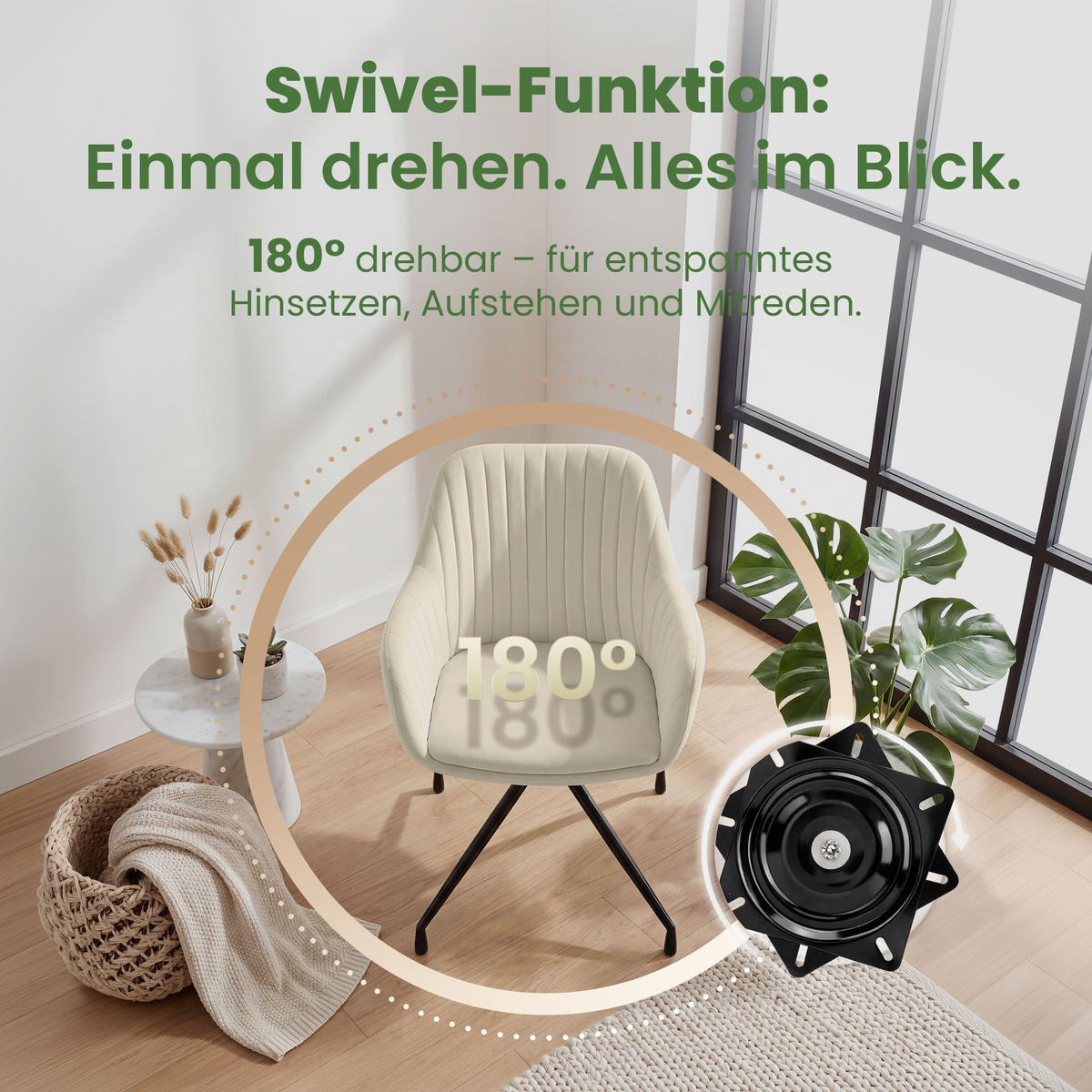 ARMLEHNENSTUHL 2 Samt Creme - Creme/Schwarz, Textil/Metall (58/81/58cm) - CLP