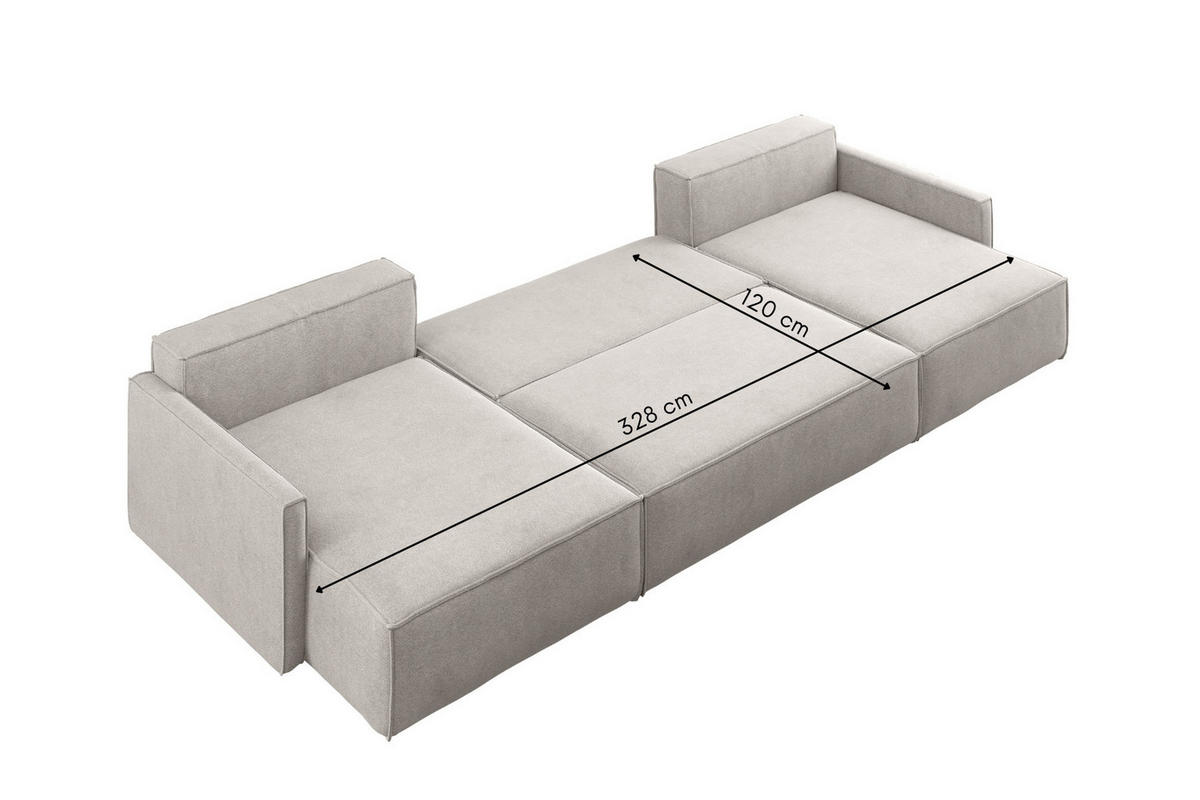 ECKSOFA Carlos U-Form Mit Schlaffunktion Und Bettkasten Stoff Salvador Hellgrau - Hellgrau, Holz (348/142cm) - Kaiser Möbel