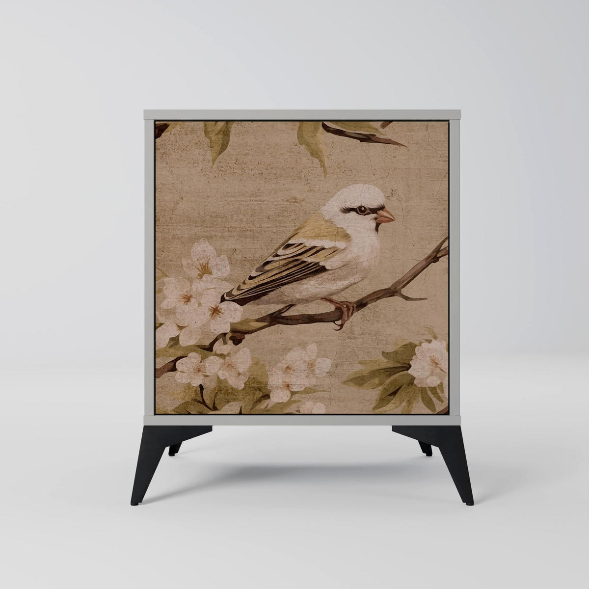 SIDEBOARD PETAL DISTINGUISH, Grau, 57,5x42x67,5 cm, Schwarze Metall-Rahmenfüße - Multicolor/Schwarz, Holzwerkstoff/Metall (57.5/67.5/42cm) - SpaceRebels