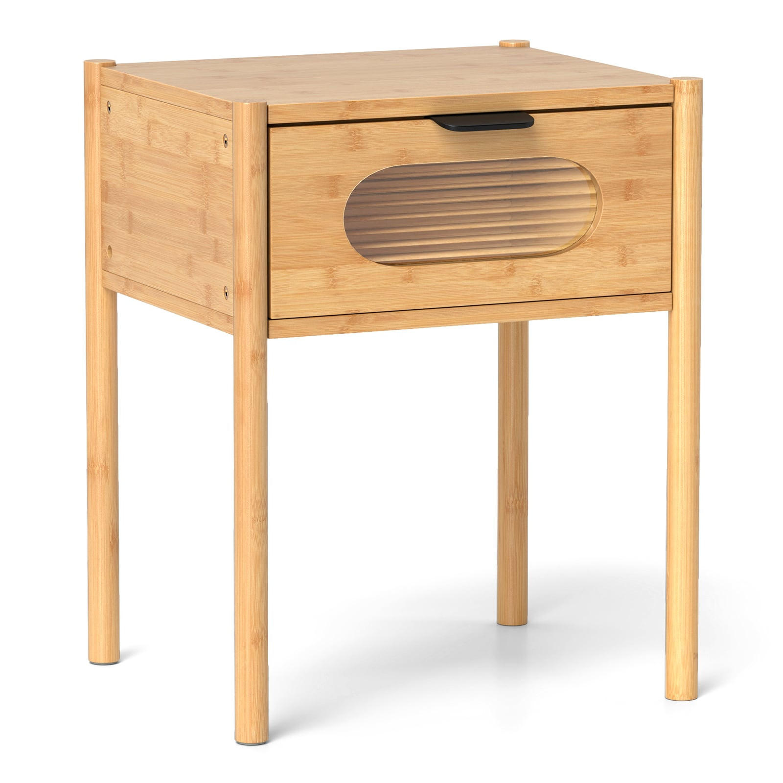 NACHTTISCH mit Schublade aus gehärtetem Glas, Natur - Naturfarben, Naturmaterialien/Holzwerkstoff (40/50.5/40cm) - DESIGN IN