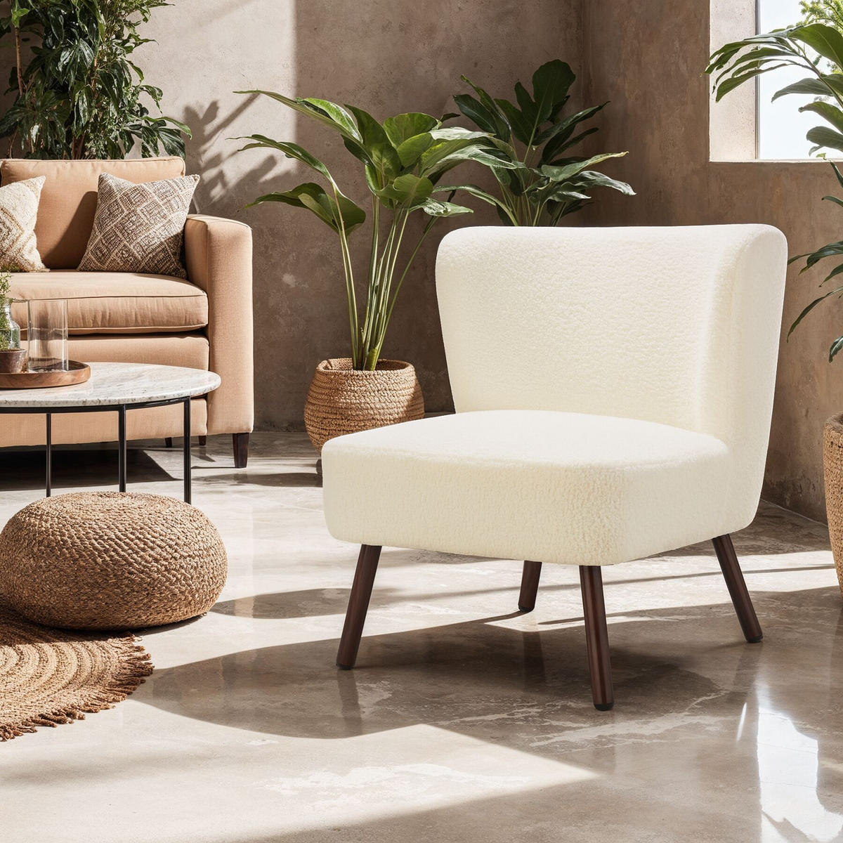 COCKTAILSESSEL Teddy Robina, 61 x 68 x 69 cm,Bouclé off-white - Weiß, Kunststoff (61/69/68cm) - tectake