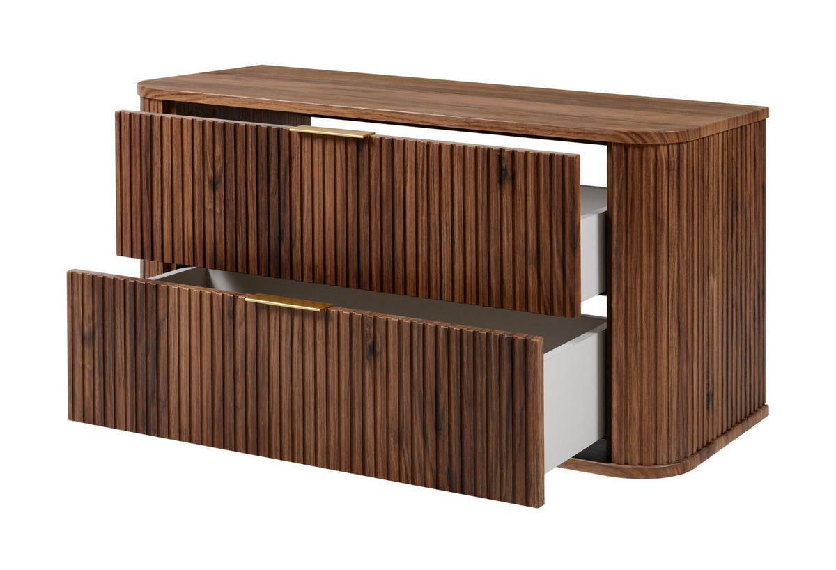 BADEZIMMERSCHRANK, Eiche-Nussbaum, Goldene Griffe, 100 x 51,7 x 41,5 cm - Dunkelbraun/Goldfarben, Holzwerkstoff/Kunststoff (100/51.7/41.5cm) - 3XE LIVING