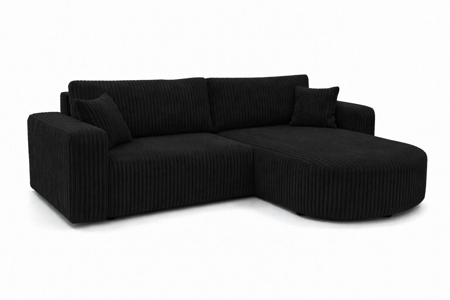 ECKSOFA Mit Schlaffunktion, Cordstoff Tilia, Schwarz, Rechts, ROUND ONE - Schwarz, Holz (244/175cm) - Kaiser Möbel