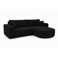 ECKSOFA Mit Schlaffunktion, Cordstoff Tilia, Schwarz, Rechts, ROUND ONE - Schwarz, Holz (244/175cm) - Kaiser Möbel