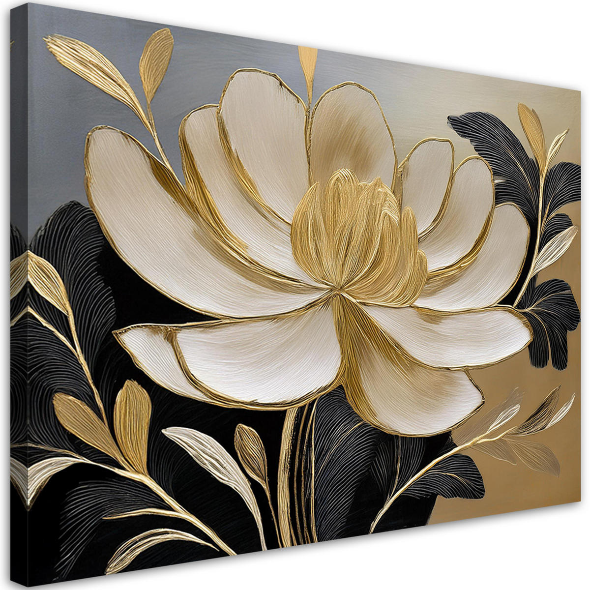 WANDBILD blume gold minimalismus - Beige, Textil (60/40cm) - Feeby