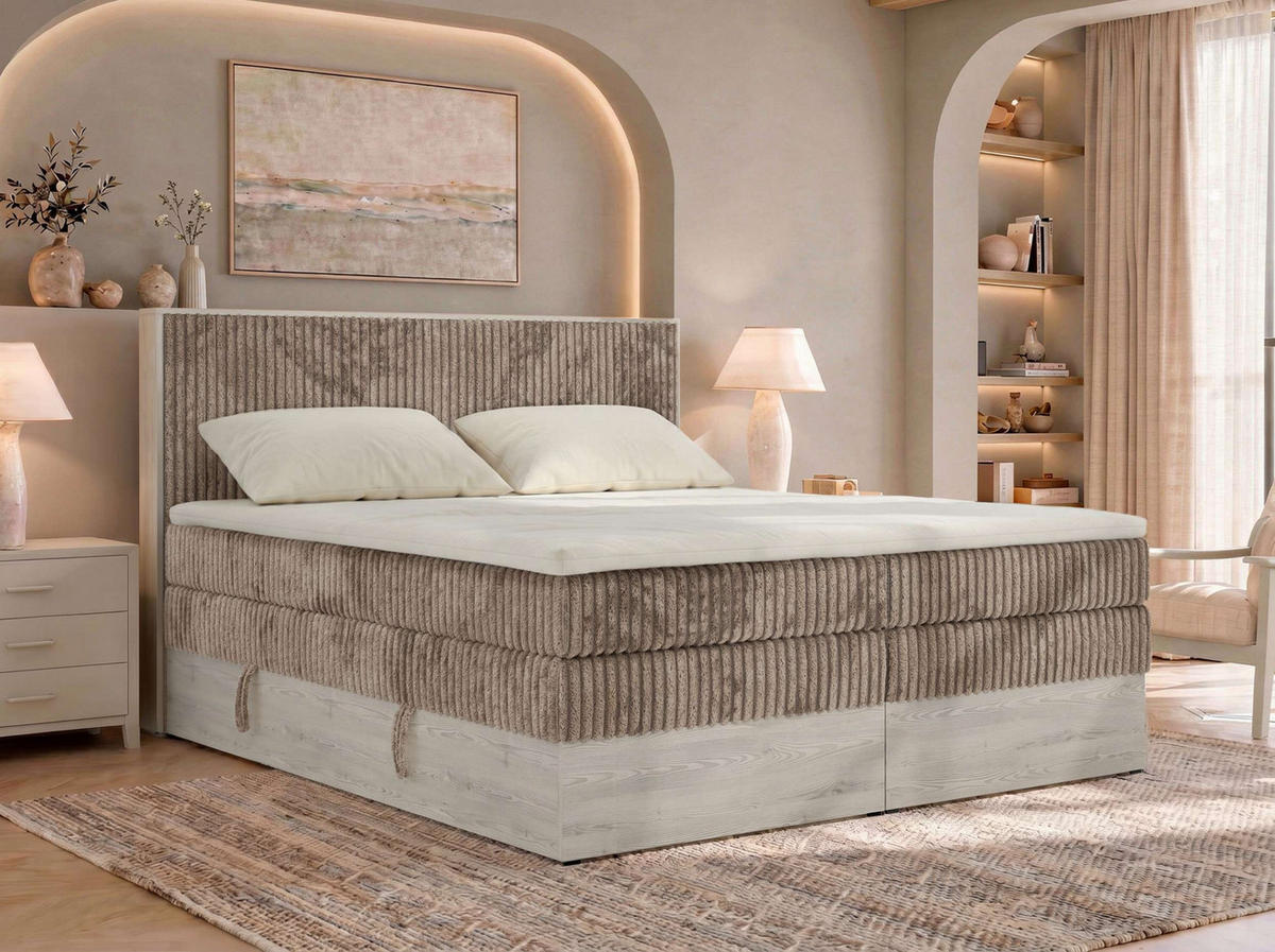 BOXSPRINGOVÁ POSTEĽ NORDIC KING 140/200 - Hnedá Manšester - Topper T25 - Stredne tvrdé (H3) - hnedá/čierna, textil/plast (140/200cm) - MKS