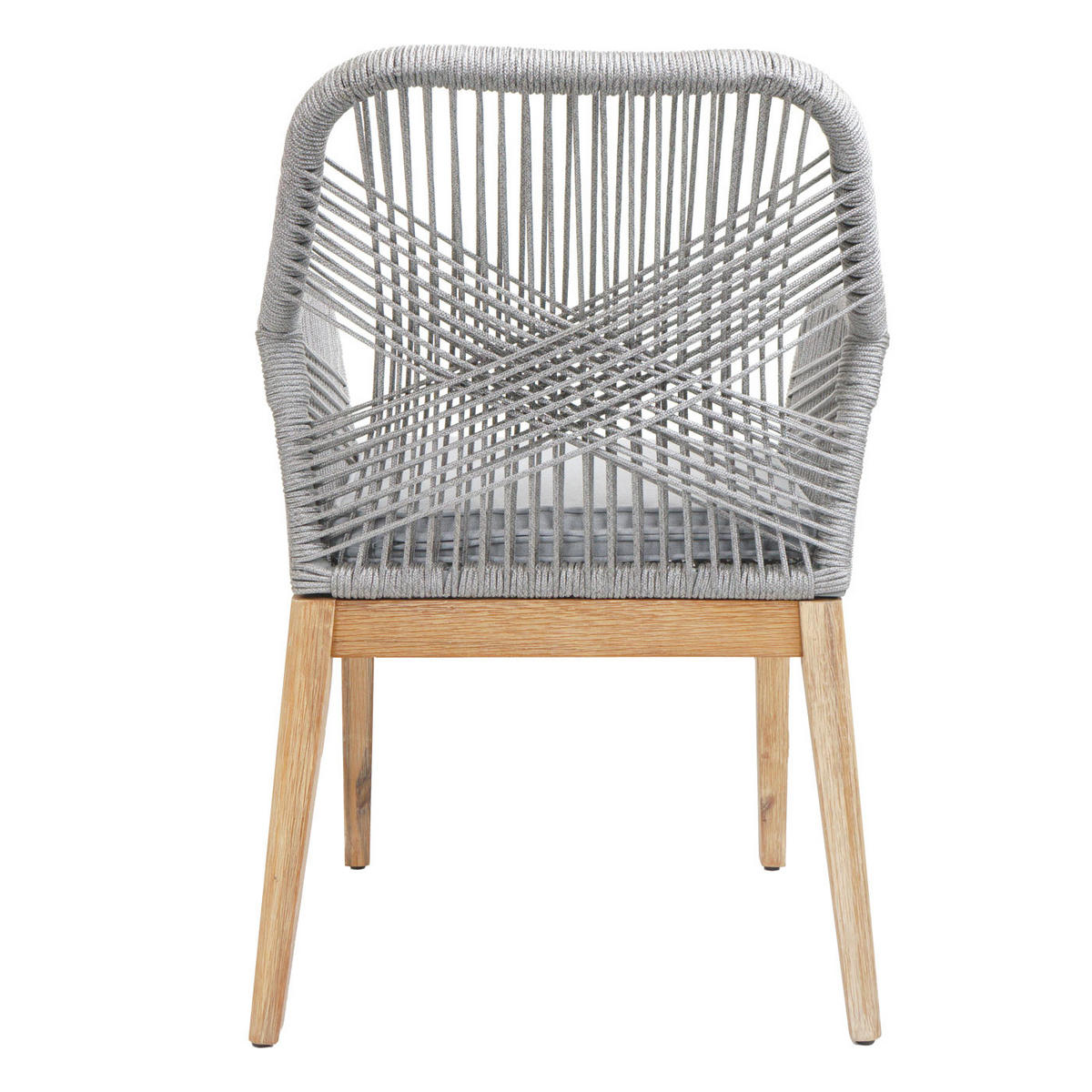 GARTENSTUHL 2er-Set HxBxT 85x58x59cm Sitzhöhe 47cm wetterfest Seilgeflecht Rope Holz Akazie Hellgrau Kissen Hellgrau - Hellgrau, Holz (58/85/59cm) - PROREGAL