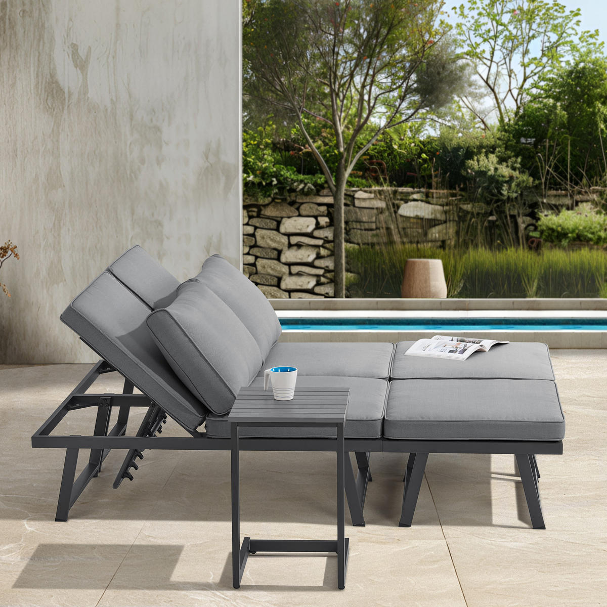 GARTENLOUNGE Grenada (4-tlg.) - Grau, Metall - SVITA