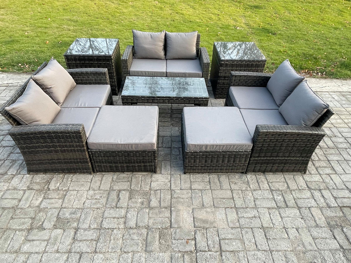 GARTENSOFA Hohe Rückenlehne Polyrattan Dunkelgrau 8-Sitzer - Dunkelgrau, Metall - Fimous