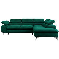 ECKSOFA PETER L Dunkelgrün Velvet - Rechts Seite - Dunkelgrün/Schwarz, Textil/Metall (273/208cm) - MKS