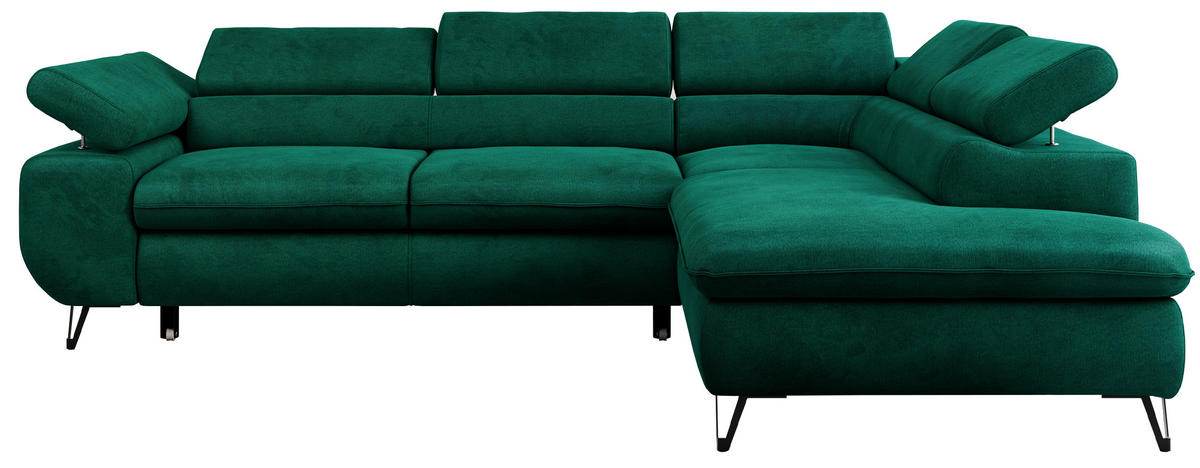 ECKSOFA PETER L Dunkelgrün Velvet - Rechts Seite - Dunkelgrün/Schwarz, Textil/Metall (273/208cm) - MKS