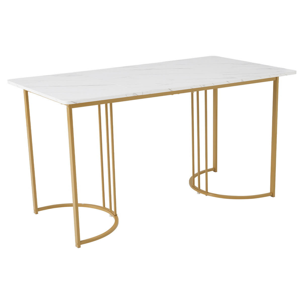 JÍDELNÍ stůl 140/80 cm bílý z MDF a kovu s mramorovým dekorem a nastavitelnými nožkami - bílá, kompozitní dřevo (140/80/75cm) - OKWISH