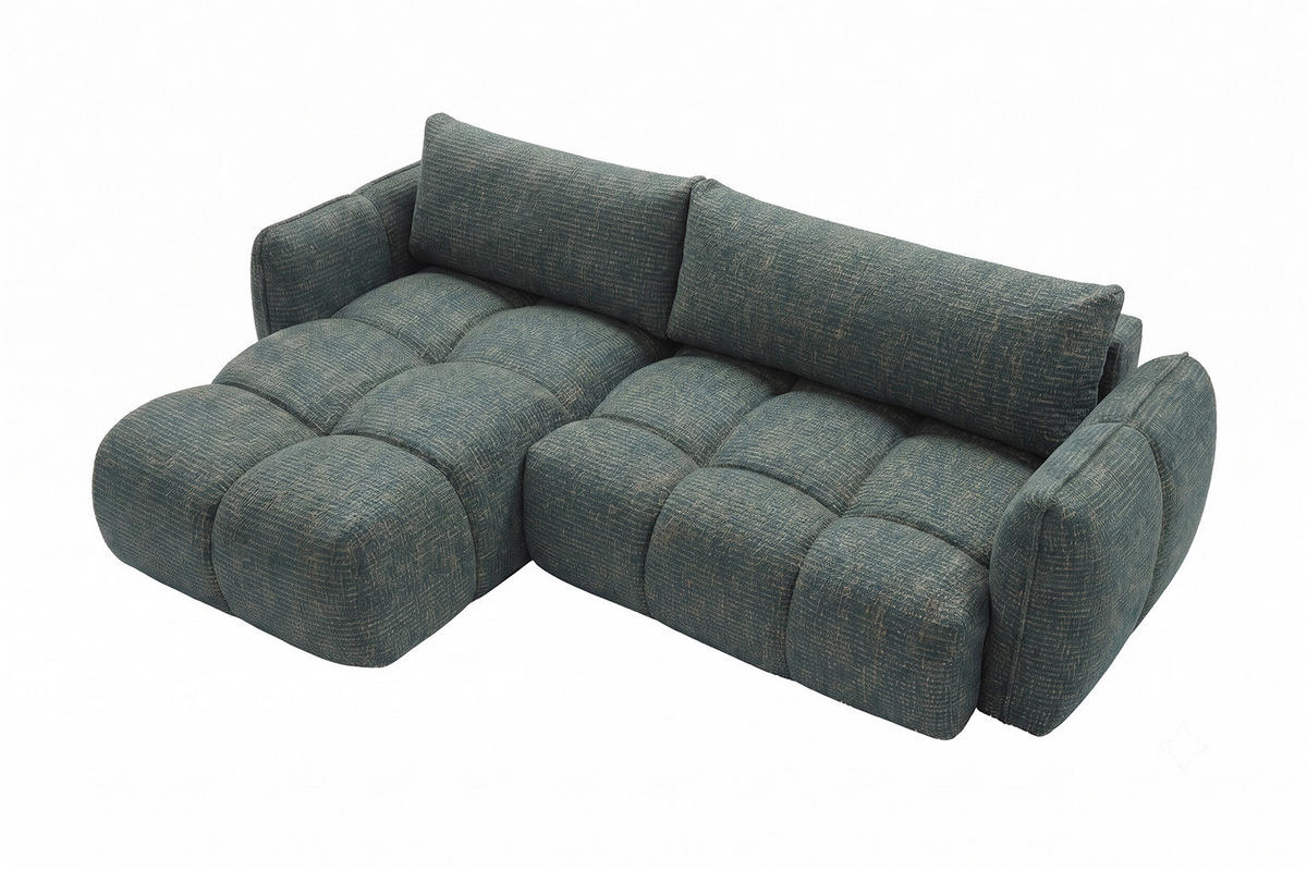 ROHOVÁ SEDAČKA ve tvaru L s funkcí spaní, žinylková tkanina Puente, Azurově modrá, Levá strana, BELVEDER L - modrá, dřevo (250/168cm) - Kaiser Möbel