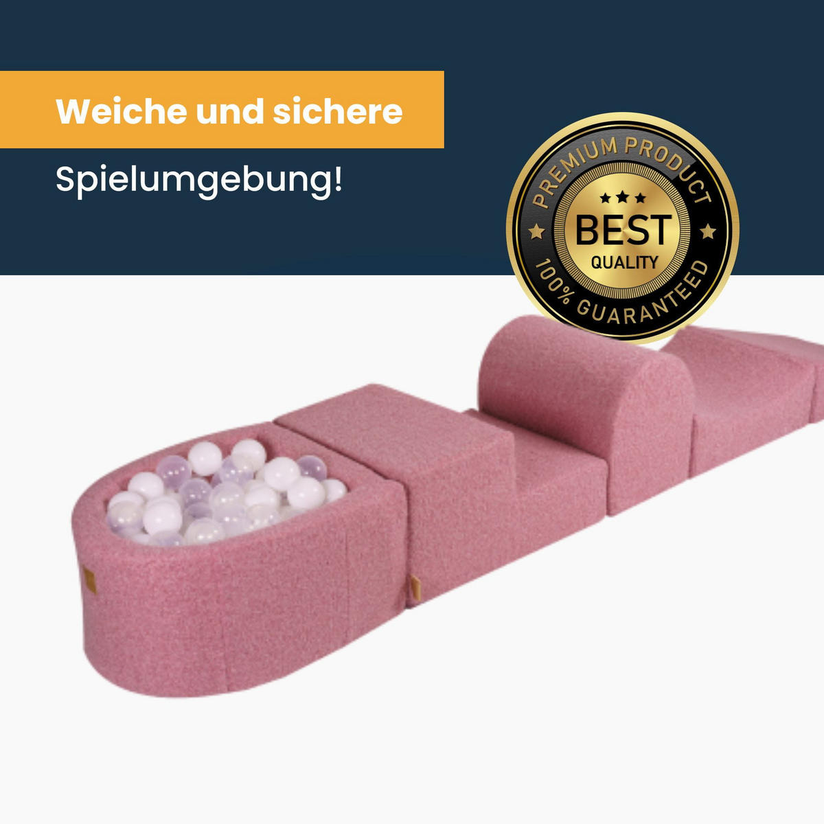 BÄLLEBAD klein mit Schaumstoff Bausteinen für Kinder, Boucle, Rosa - Transparent/Beige, Textil (250/45/30cm) - MeowBaby