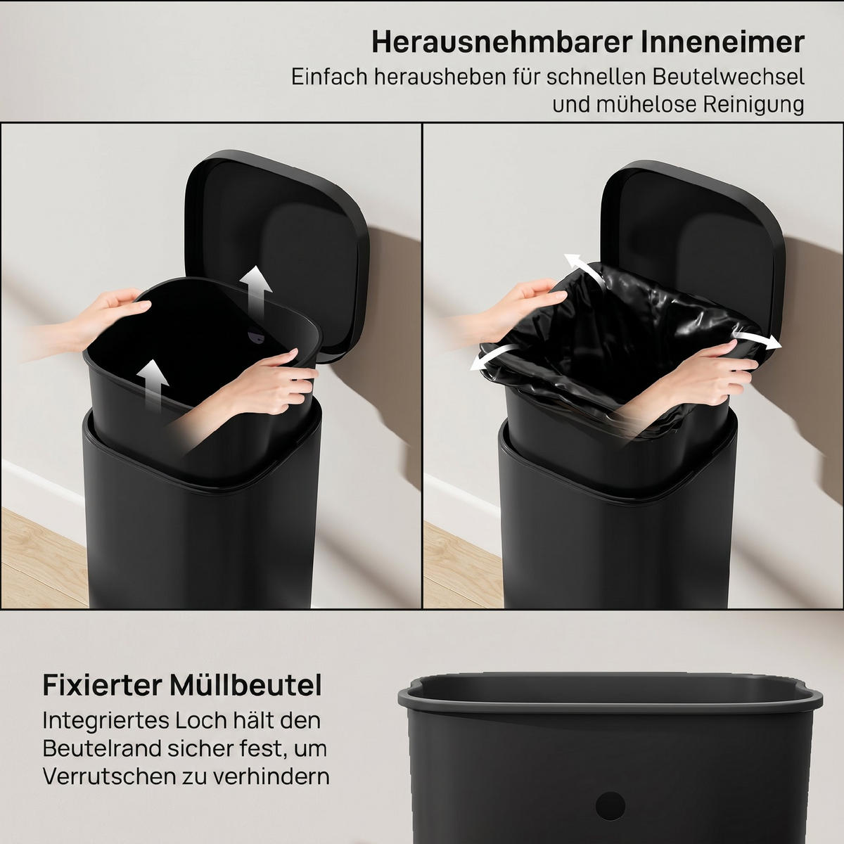 MÜLLEIMER Metall Kunststoff Schwarz - Schwarz, Metall (29/59.5/36cm) - HOMCOM