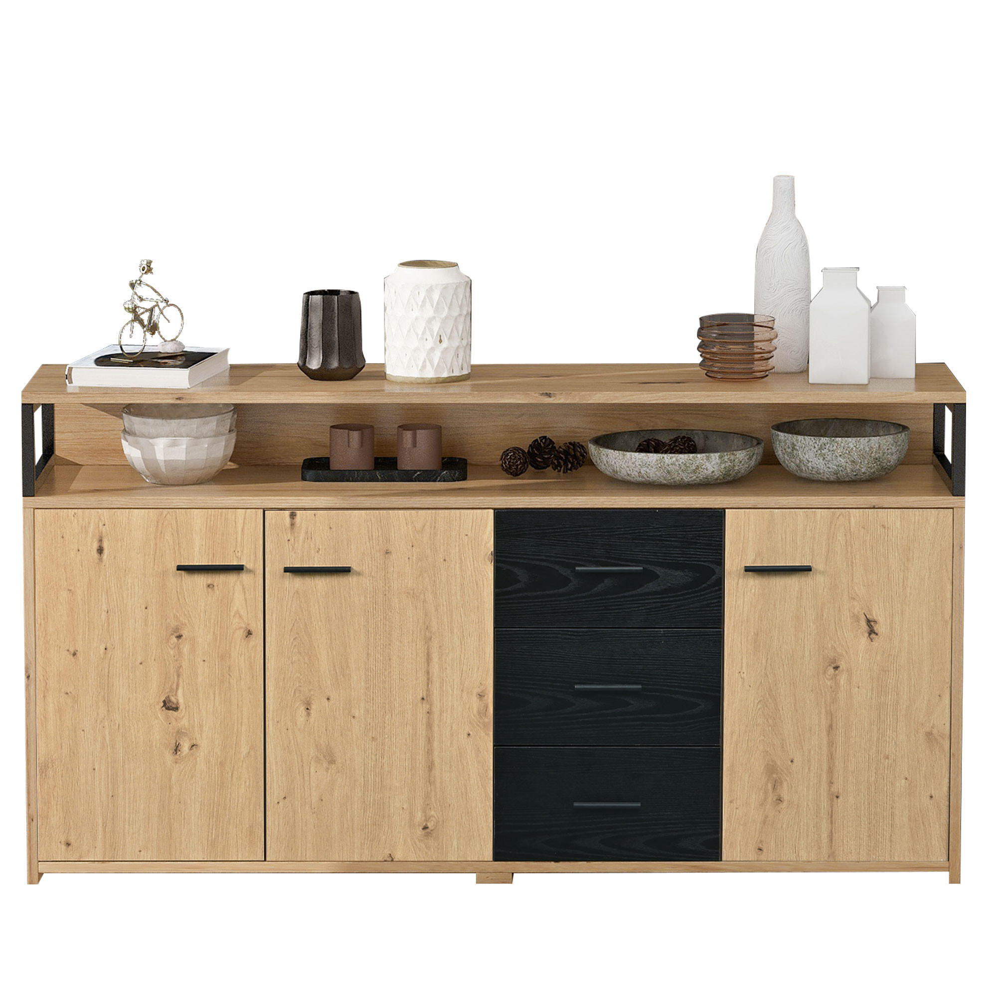 SIDEBOARD 3 Türen 3 Schubladen Industrial 150x35x75.9cm - Multicolor, Holzwerkstoff (35/75.9/150cm) - FLIEKS