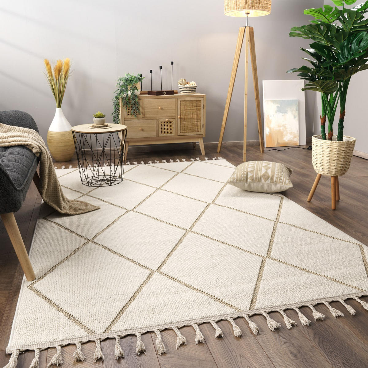 KURZFLORTEPPICH, geometrisch, Florhöhe 7 mm, Beige, 120 x 160 cm - Beige, Textil (160/120cm) - KADIMA DESIGN