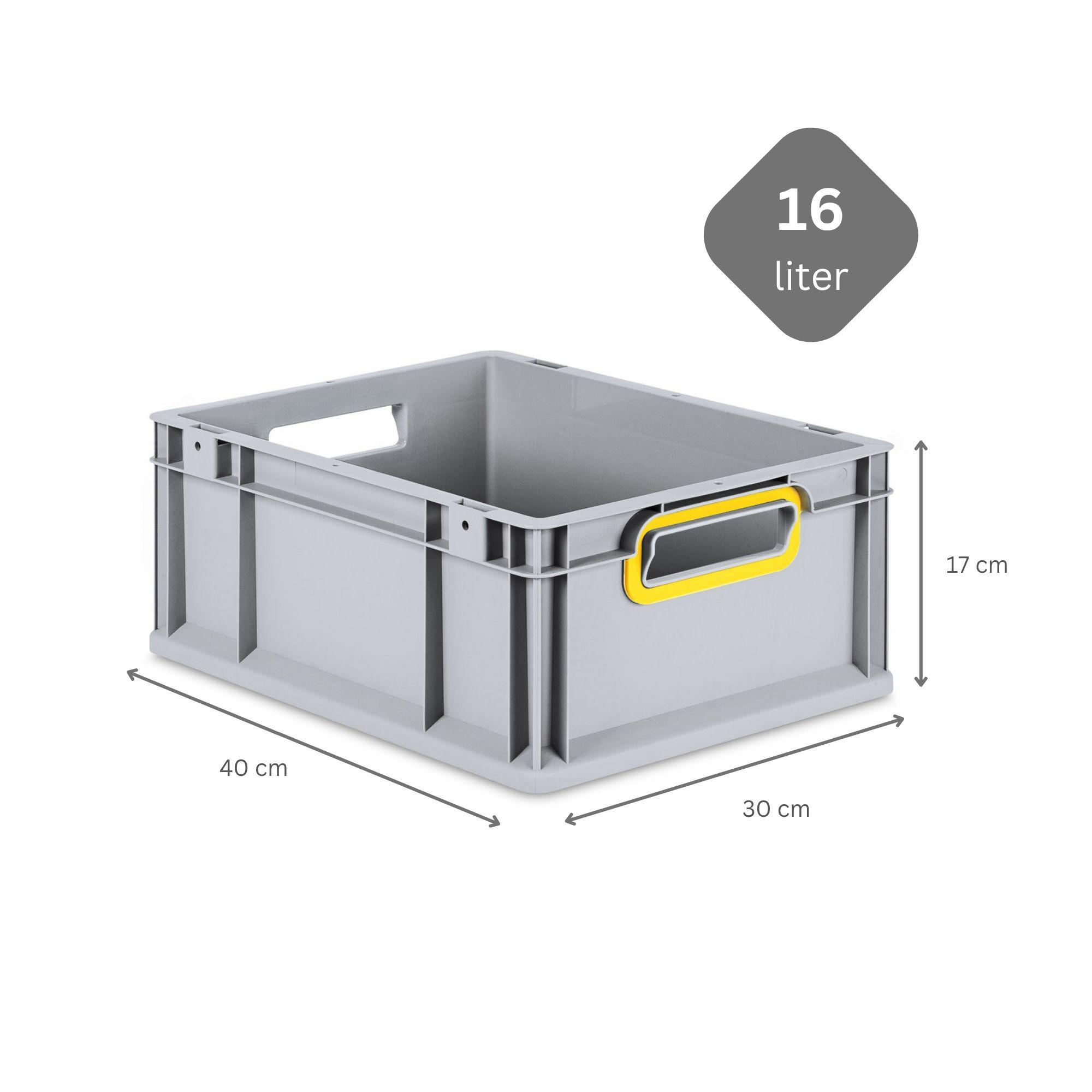 EUROBOX 5x Nextgen Color 17x30x40cm 16 Liter Griffe Gelb Offen - Gelb, Kunststoff (30/17/40cm) - PROREGAL