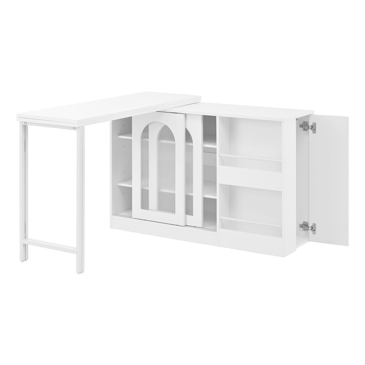 STEHTISCH Weiß Holzoptik|Ausziehbar|360° Drehbar mit Stauraum - Weiß, Holzwerkstoff/Metall (40/121.5/76.7cm) - Urban Meuble