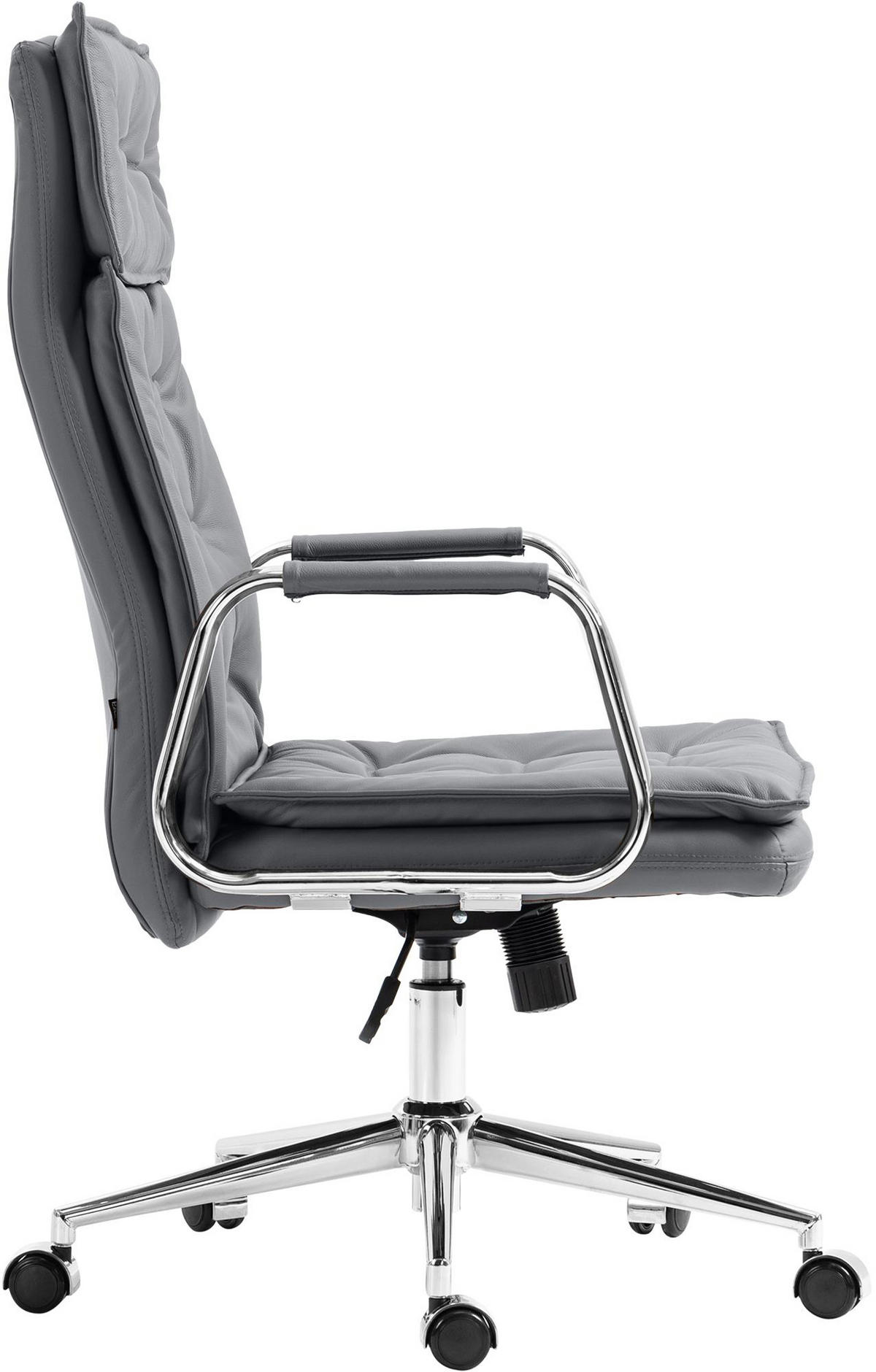 BÜROSTUHL Ronix Echtleder grau - Chromfarben/Grau, Leder/Metall (60/120/65cm) - TPFLiving
