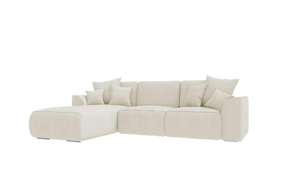 ECKSOFA GUSTO Cordstoff Creme Links inkl. Schlaffunktion - Chromfarben/Creme, Kunststoff/Textil (295/194cm) - 99rooms