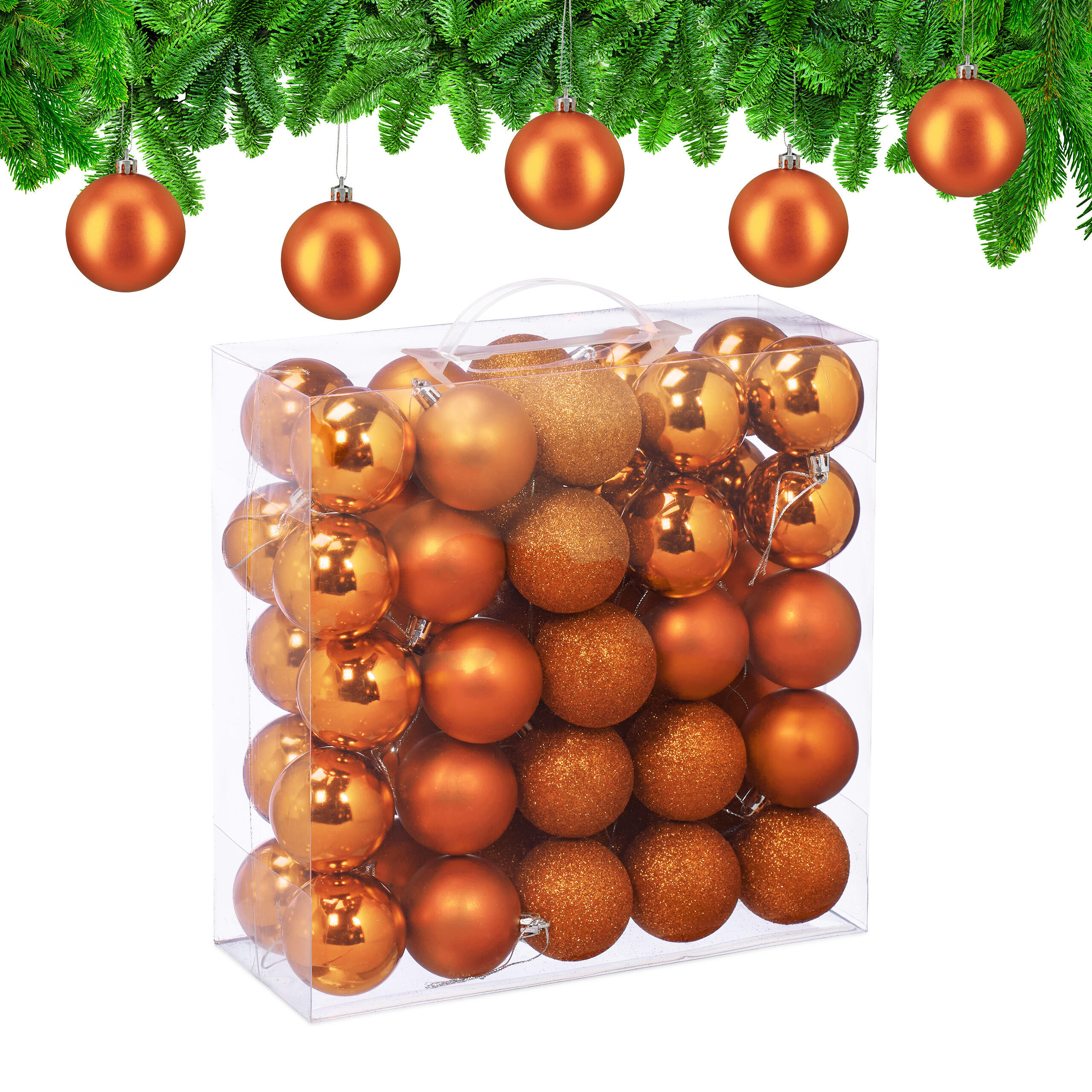 50XWEIHNACHTSKUGELN - Orange, Kunststoff (6/7/6cm) - Relaxdays