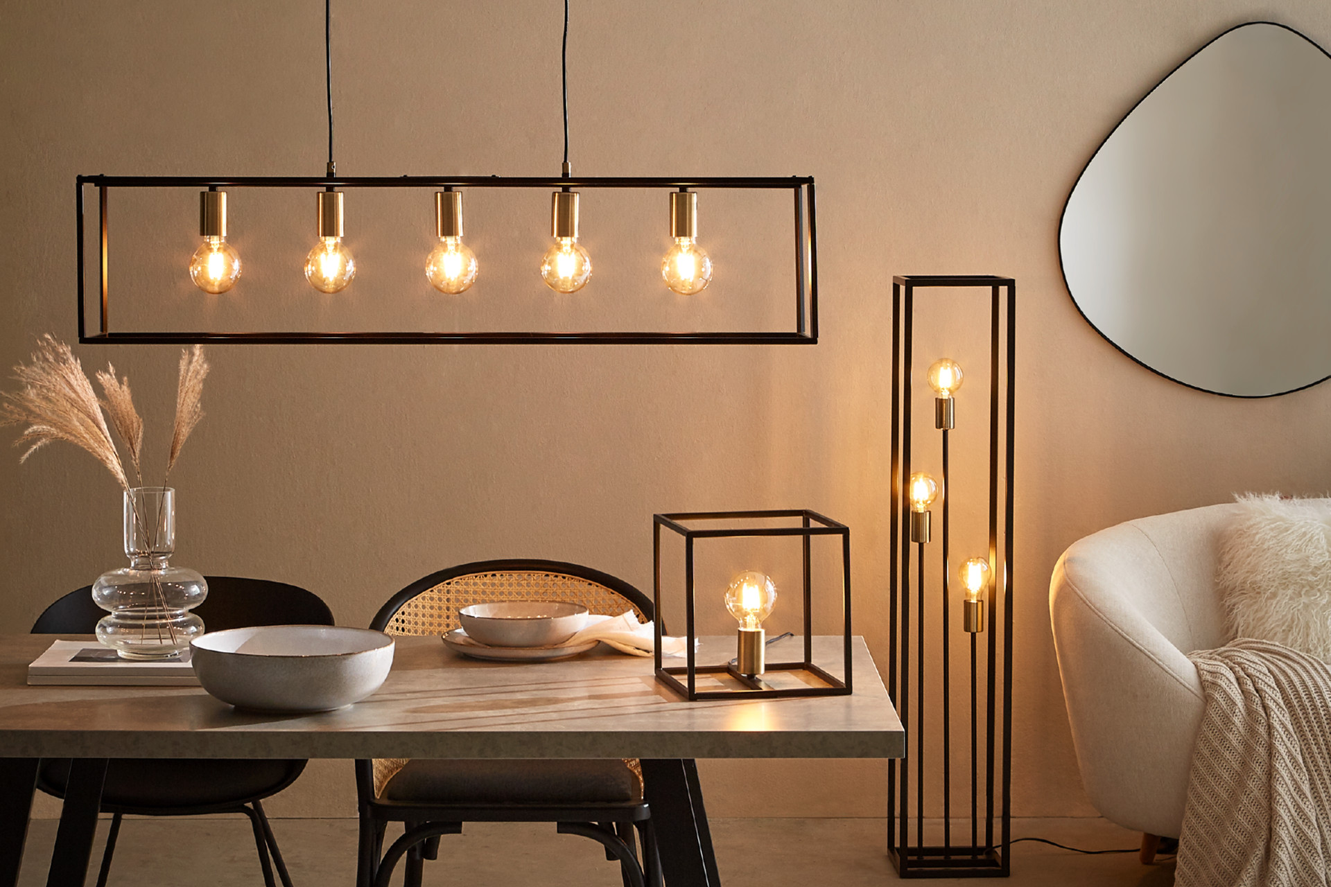 LED Design Tisch Leuchte Lese Lampe Ess Zimmer Beleuchtung Gitter Bronze Braun 