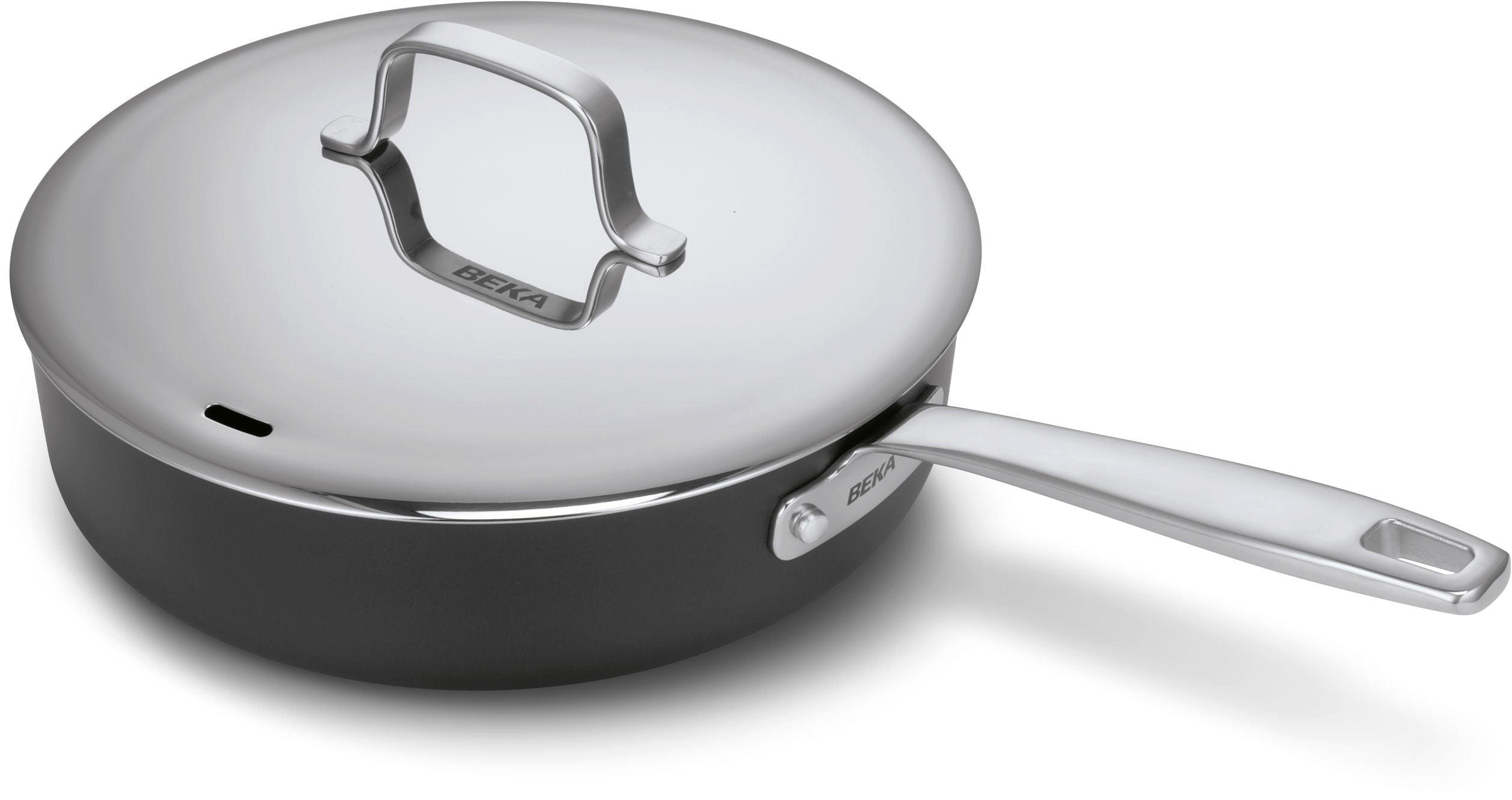 SAUTIERPFANNE Schmorpfanne / Sauteuse mit Deckel und langem Griff Maestro Alu Ø 24 cm – keramische antihaftbeschichtung - Schwarz, Metall (1/2/2cm)