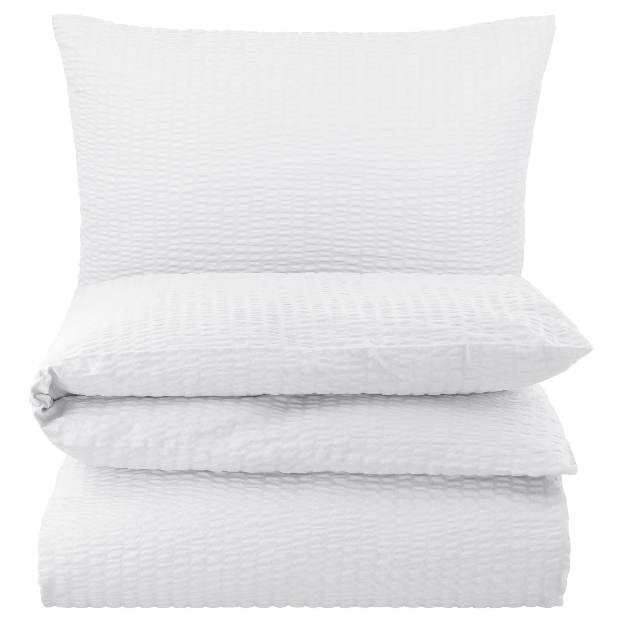 SEERSUCKER-BETTWÄSCHE 135x200 Uni Sommer Bettbezug Bügelfrei aus 100% Baumwolle, Bettbezüge einfarbig Weiß - Weiß, Textil (135/200cm) - Carpe Sonno