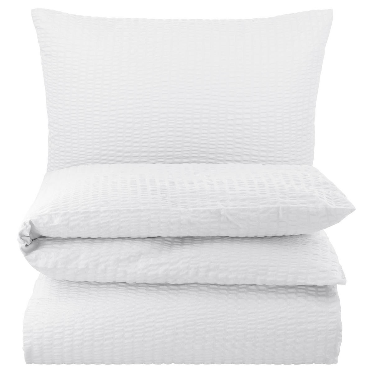 SEERSUCKER-BETTWÄSCHE 155x220 Uni Sommer Bettbezug Bügelfrei aus 100% Baumwolle, Bettbezüge einfarbig Weiß - Weiß, Textil (155/220cm) - Carpe Sonno