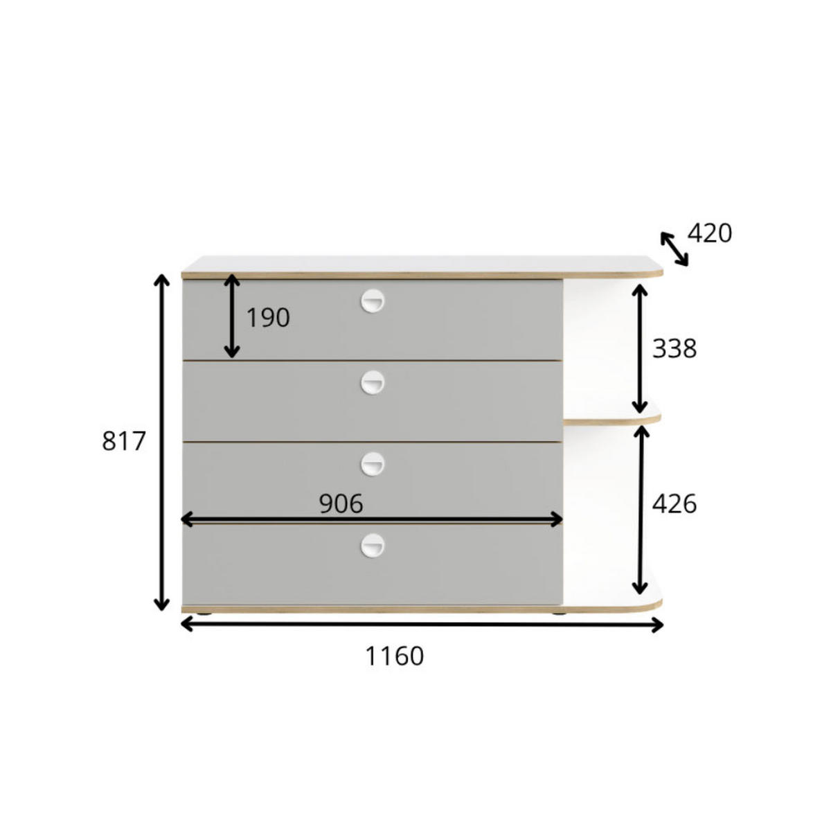 KOMMODE Pinio weiß, lichtgrau, Trüffeleiche 116 / 42 / 82cm - Weiß/Grau, Holz/Holzwerkstoff (116/82/42cm) - Feldmann-Wohnen