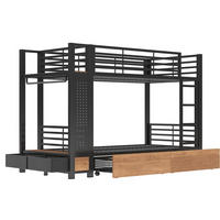 ETAGENBETT aus Metall und MDF 90x200 cm Schwarz mit LED-Beleuchtung, Schubladen und Stauraum - Schwarz, Holzwerkstoff (90/200cm) - Modfu