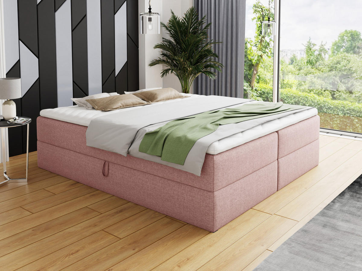 BOXBETT Base - 180x200 - pink (Inari 52, Webstoff) - Pink/Schwarz, Holz/Holzwerkstoff (180/200cm) - Sofnet