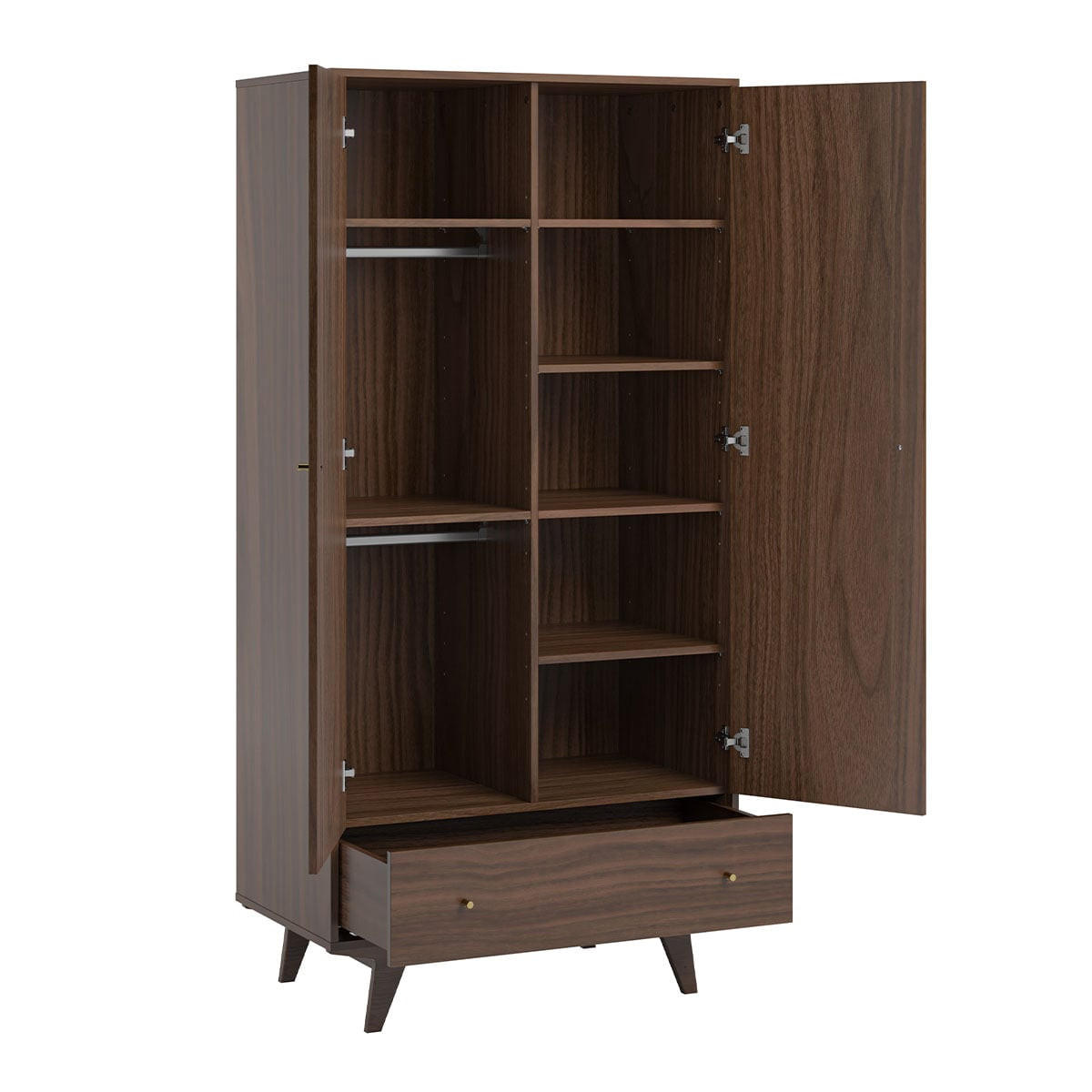 KLEIDERSCHRANK 2 Türen 1 Schublade Mid - H185 cm - Nussbaumfarben, Holzwerkstoff (50/185/90cm) - Calicosy